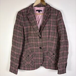 Brooks Brothers Women's Pink Plaid Wool Blazer Office Old Money Preppy